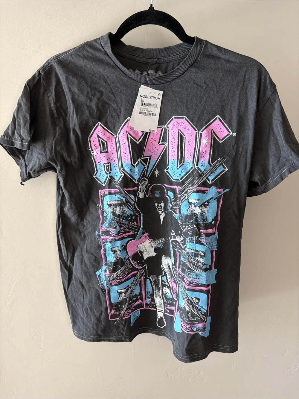 AC/DC Black Kids Short Sleeve Tee with Pink & Blue Graphic